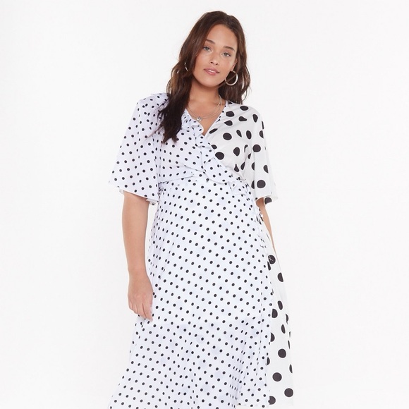 Nasty Gal Polka Dot Print Mix Frill Midi Dress - Picture 4 of 13